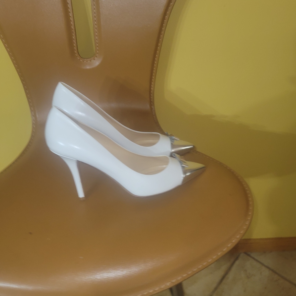 Kate Spade White Heels with Silver Tips